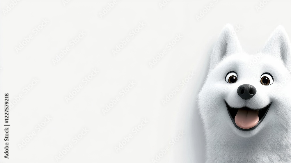 Cute Cartoon Dog Character with Smiling Expression and White Fur Cute Cartoon Dog Character with Smiling Expression and White Fur