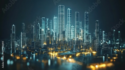 Futuristic Cityscape Illuminated at Nighttime