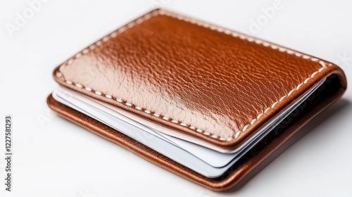 Elegant Brown Leather Card Holder - A stylish brown leather card holder showcasing its sleek design and functionality. Perfect for storing credit cards and IDs. photo