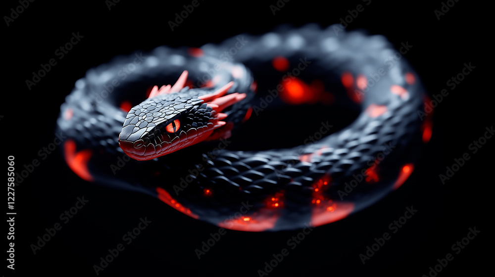 Fototapeta premium Dragon eye in close-up. Dark background. Fantasy monster looking. Realistic dinosaur eye. Macro shot of a predatory magical animal. wallpaper