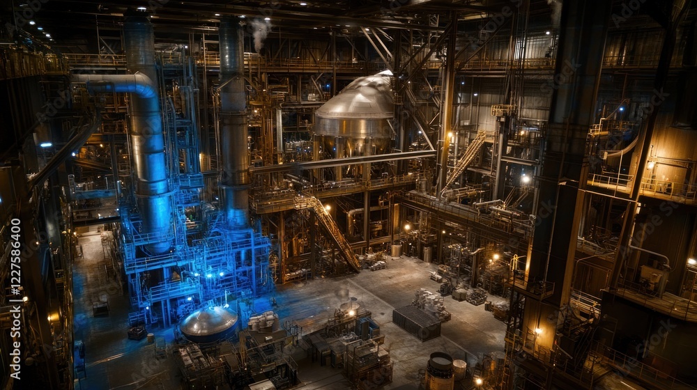 Illuminated Industrial Interior: A Glimpse into the Heart of a Modern Factory Illuminated Industrial Interior: A Glimpse into the Heart of a Modern Factory