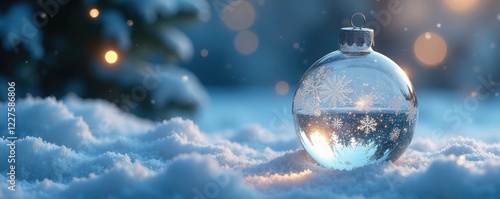 Sparkling clear glass ornament with snowflakes and icicles, glass, clear