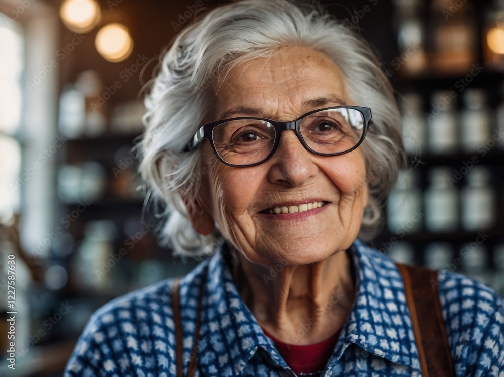 Joyful Portrait of a Smiling Elderly Woman with Glasses in Natural Light Joyful Portrait of a Smiling Elderly Woman with Glasses in Natural Light