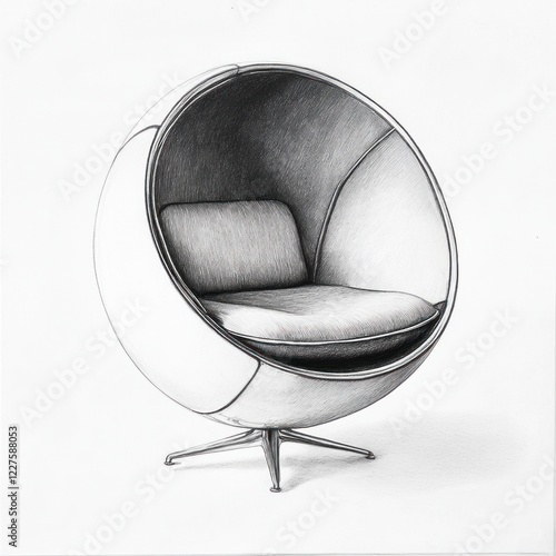 Pencil Sketch of a Modern Spherical Chair Design photo