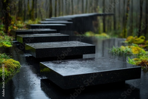 A retired war veteran revisiting a battlefield, now transformed into a serene memorial park, reflecting its former intensity photo