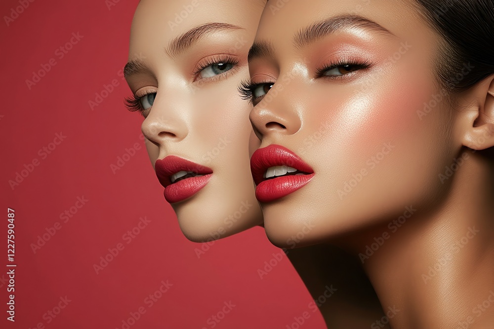 Modern advertising layouts showcasing beauty and makeup trends in vibrant colors Modern advertising layouts showcasing beauty and makeup trends in vibrant colors