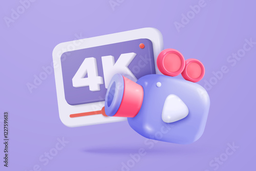 3D live stream icon on social media browser, emotion in cinema frame. Social media playing video promote the idea of passive revenue generation. 3D live entertainment icon vector render illustration