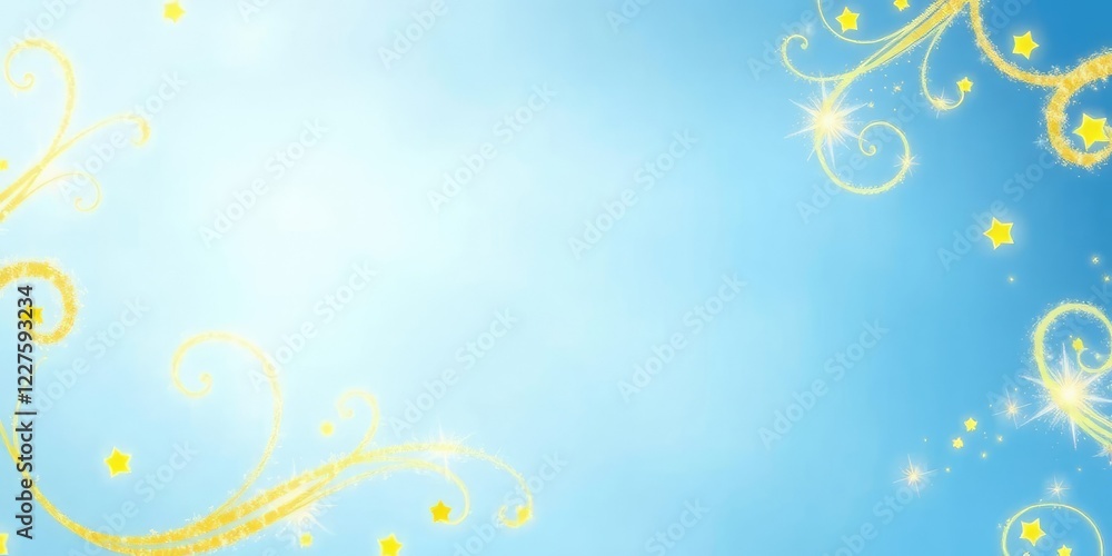 Soft blue background with yellow swirls and glittery accents, abstract background, psychedelic art Soft blue background with yellow swirls and glittery accents, abstract background, psychedelic art