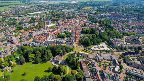 Aerial view around the old town of the city Steenwijk on a sunny day in Netherlands. photo