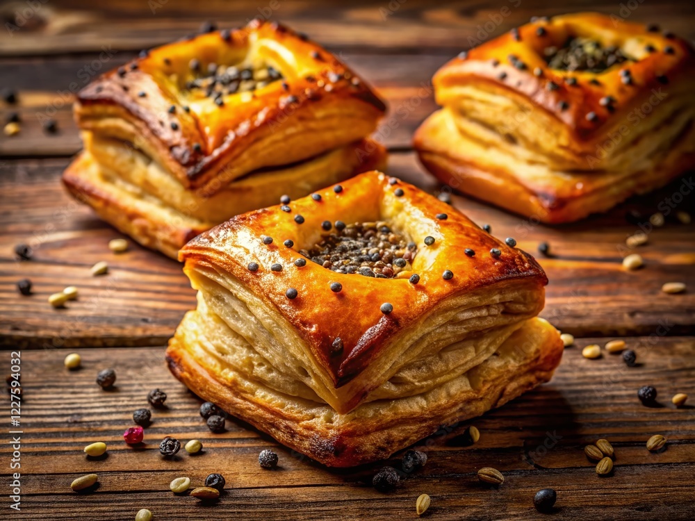 Aerial View of Delicious Ruddy Poppy Seed Puff Pastry Dessert - Drone Photography Aerial View of Delicious Ruddy Poppy Seed Puff Pastry Dessert - Drone Photography
