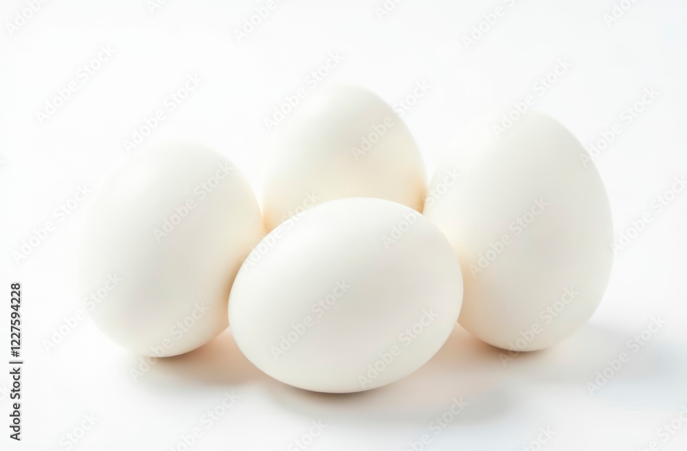 White chicken eggs on a white background with copy space and place for text. Easter banner or food theme White chicken eggs on a white background with copy space and place for text. Easter banner or food theme