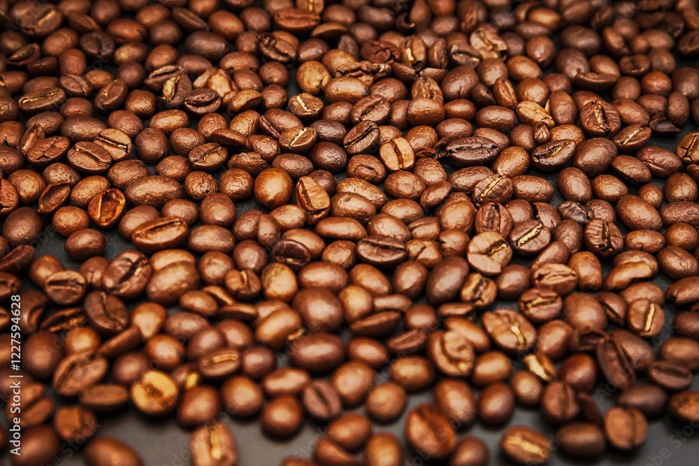 Roasted coffee beans background, close-up of aromatic brown coffee seeds Roasted coffee beans background, close-up of aromatic brown coffee seeds