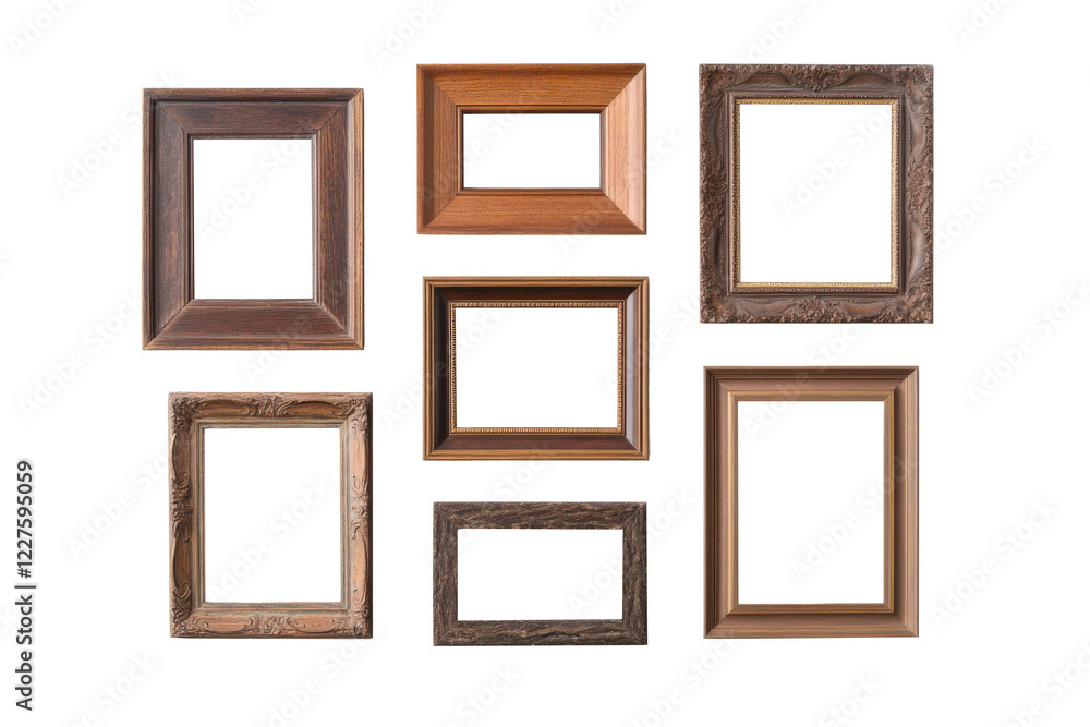 Various empty wooden picture frames isolated on white background Various empty wooden picture frames isolated on white background