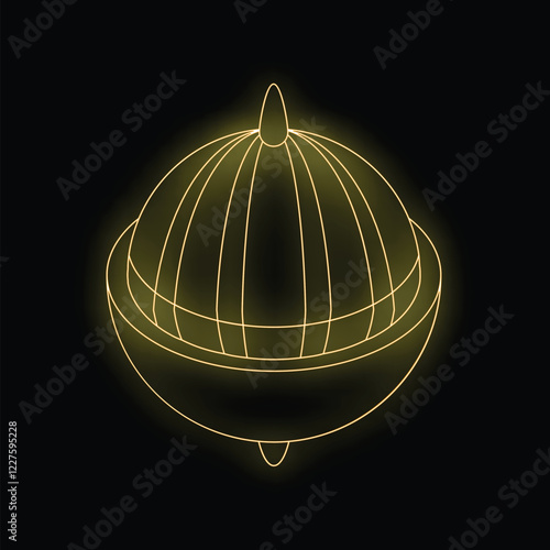Neon gyroscope spinning, concept of balance and orientation