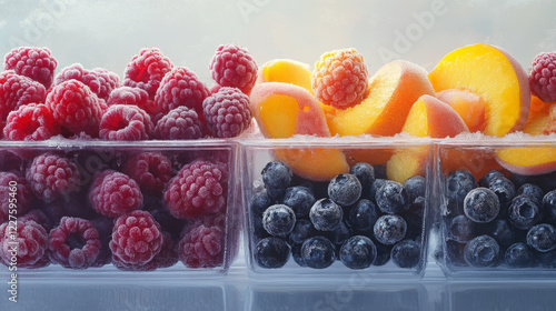 Frozen Mixed Berries and Peaches in Plastic Containers photo