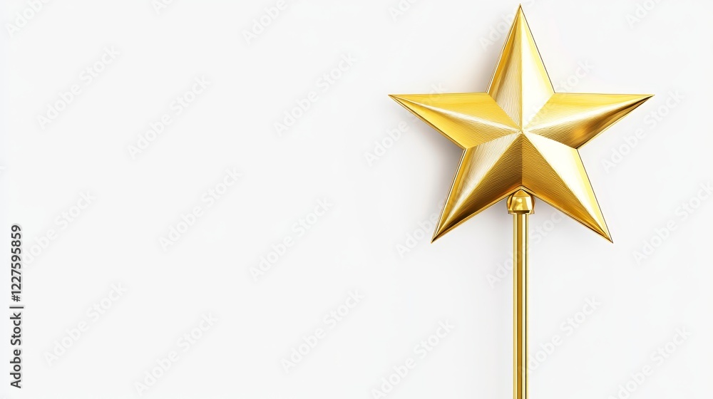 Golden Star Wand on White Background - A single, elegant gold star on a stick against a clean white backdrop. Perfect for celebratory, award, or achievement themes. Golden Star Wand on White Background - A single, elegant gold star on a stick against a clean white backdrop. Perfect for celebratory, award, or achievement themes.