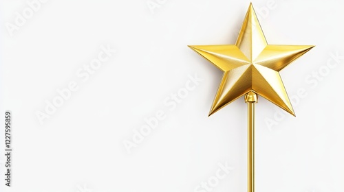 Golden Star Wand on White Background - A single, elegant gold star on a stick against a clean white backdrop. Perfect for celebratory, award, or achievement themes.