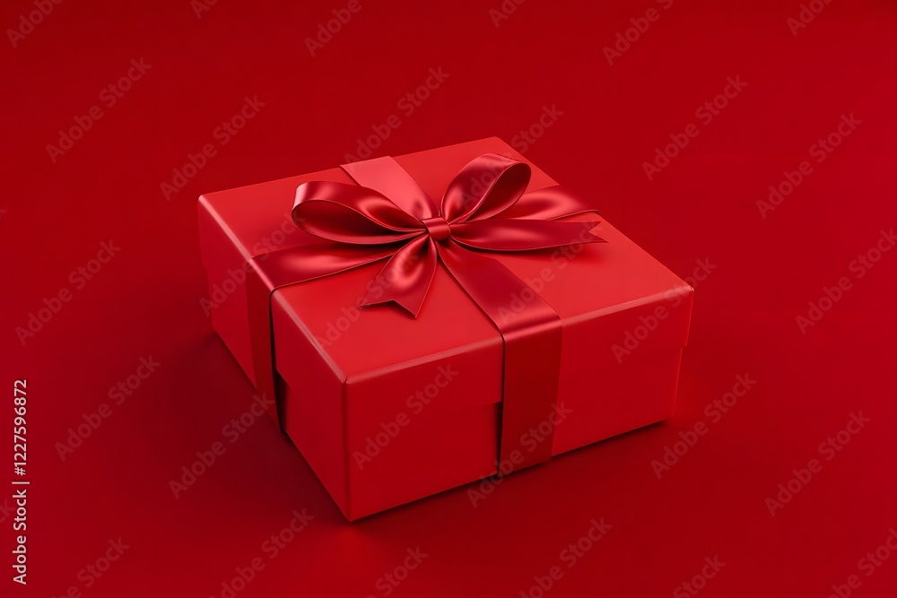 Fototapeta premium Luxurious red gift box with a silk ribbon on a velvet background