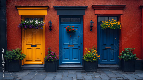 Wallpaper Mural A highly detailed photography capturing the vibrant streets of Dublin, with colorful Georgian doors, cobblestone paths, and hanging flower baskets, showcasing the charm of the city. Torontodigital.ca