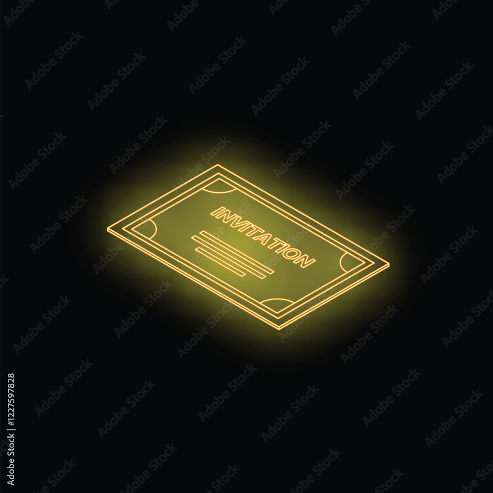 Single invitation card is glowing on a black background Single invitation card is glowing on a black background