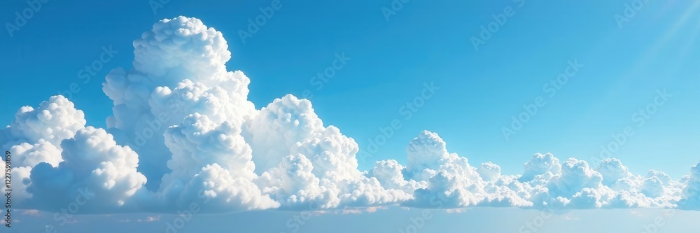 Cumulus clouds in the clear blue sky, intricate details visible, vapor, intricate, clear Cumulus clouds in the clear blue sky, intricate details visible, vapor, intricate, clear