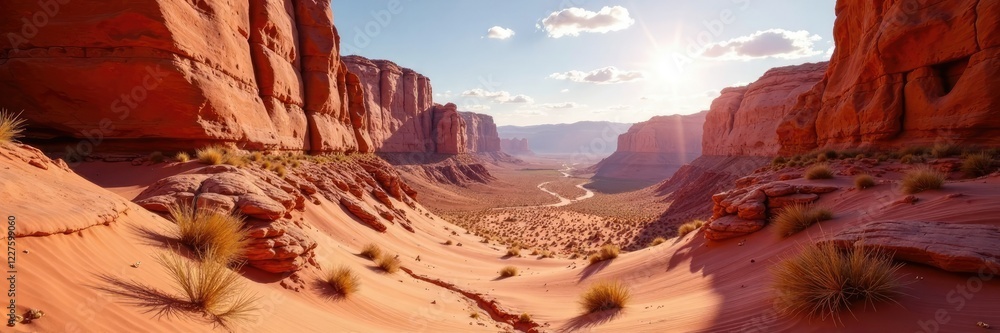 Naklejka premium Canyon landscape with sandstone formations and red rock colors, geological formations, desert landscapes