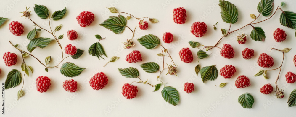 Raspberries and Leaves with Soft Shadows Raspberries and Leaves with Soft Shadows