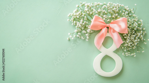 Elegant Womens Day Composition with Number Eight and Flowers
