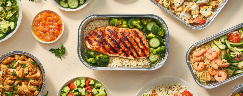 Grilled Salmon Fillet with Vegetables in Meal Prep Tray Grilled Salmon Fillet with Vegetables in Meal Prep Tray