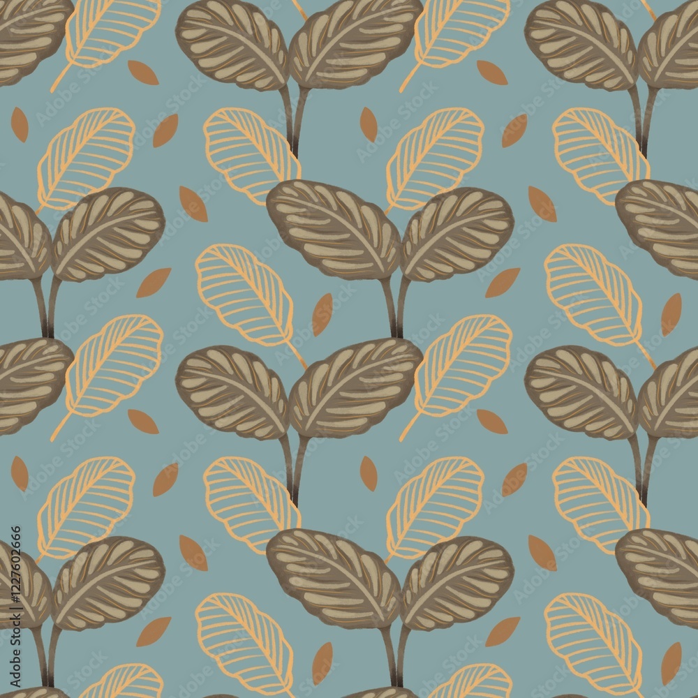 Obraz premium Leaves botanical painting seamless pattern