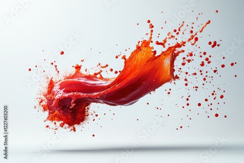This image captures a stunning red liquid splash in motion, showcasing the energy and vibrancy of fluid dynamics against a minimalist background. Perfect for abstract themes.
