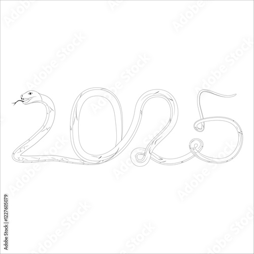 Chinese 2025 Contour White and Black New Year Numeric. Zodiac Asia Silhouette Snake