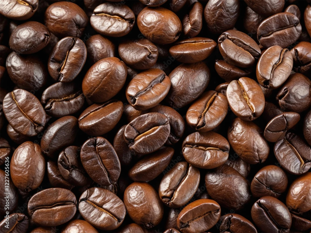 Obraz premium High quality close-up of roasted coffee beans with rich brown texture, isolated on white background. Perfect for coffee-related designs, branding and advertising.
