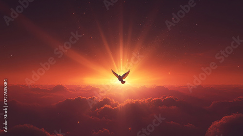 A symbolic of peach of god dove flying sky ai generated