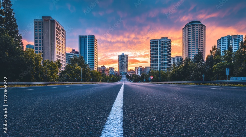 Sunset Cityscape: A Stunning View of Modern Architecture at Dusk Sunset Cityscape: A Stunning View of Modern Architecture at Dusk