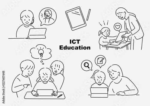 タブレットを使って楽しく勉強する様子