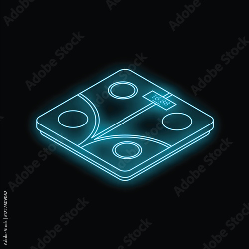 Neon bathroom scale showing weight measurement, representing health, fitness, and weight management