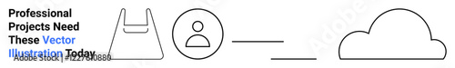 User profile icon connects to a cloud shape via an upload arrow, symbolizing cloud technology and storage. Ideal for data transfer, file sharing, user connectivity, tech access, digital