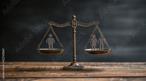 Illustration of a scale balancing traditional and progressive family ideals Stock Photo with side copy space