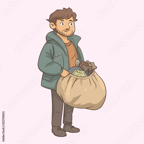 Cartoon man Holding Garbage Bag vector illustration