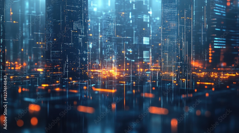 Innovation in Urban Technology with Holographic Network Data Visual and Empty Space for Business Growth Concepts and Ideas. Innovation in Urban Technology with Holographic Network Data Visual and Empty Space for Business Growth Concepts and Ideas.