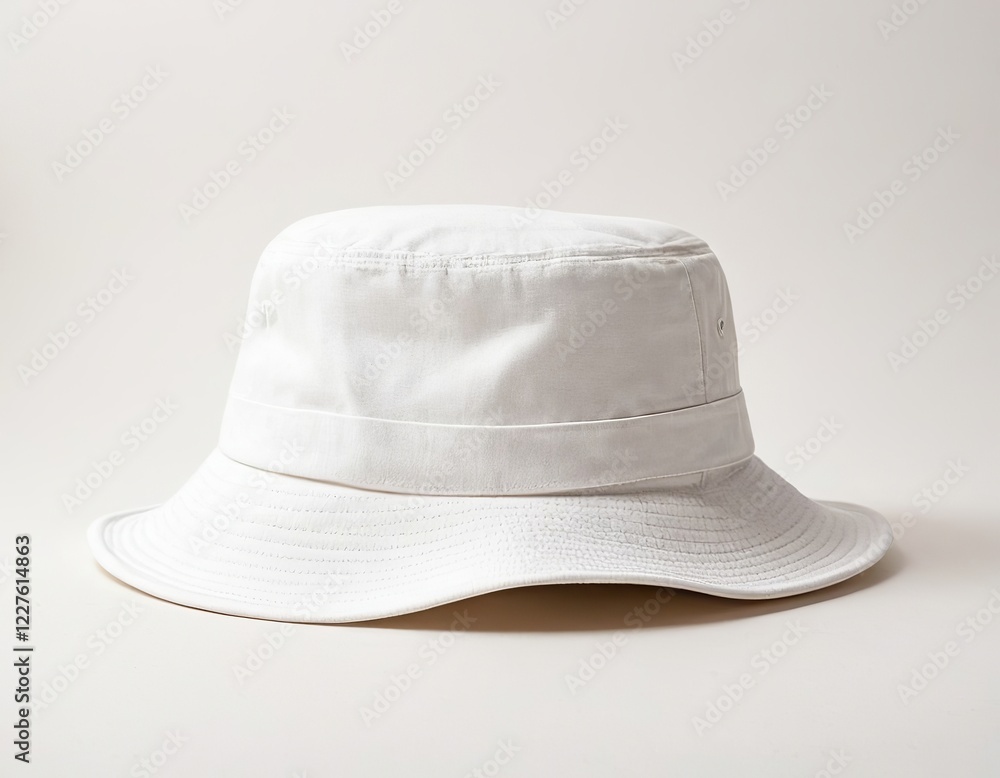 A stylish white bucket hat, perfect for sunny days and outdoor activities. A stylish white bucket hat, perfect for sunny days and outdoor activities.