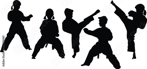 Karate silhouette vector, children playing judo karate ,Well-known martial arts