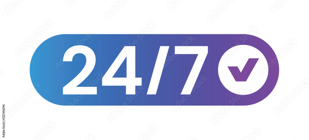 24 hours 7 days service logo. 24-7 logo. 24-7 hours logo for hotel, market 24 hours 7 days service logo. 24-7 logo. 24-7 hours logo for hotel, market