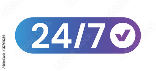 24 hours 7 days service logo. 24-7 logo. 24-7 hours logo for hotel, market