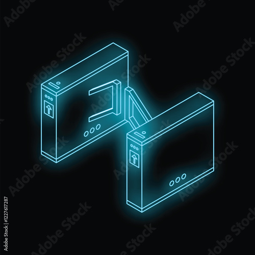 Glowing blue turnstile facilitating entry in a virtual environment, symbolizing access control and security in cyberspace
