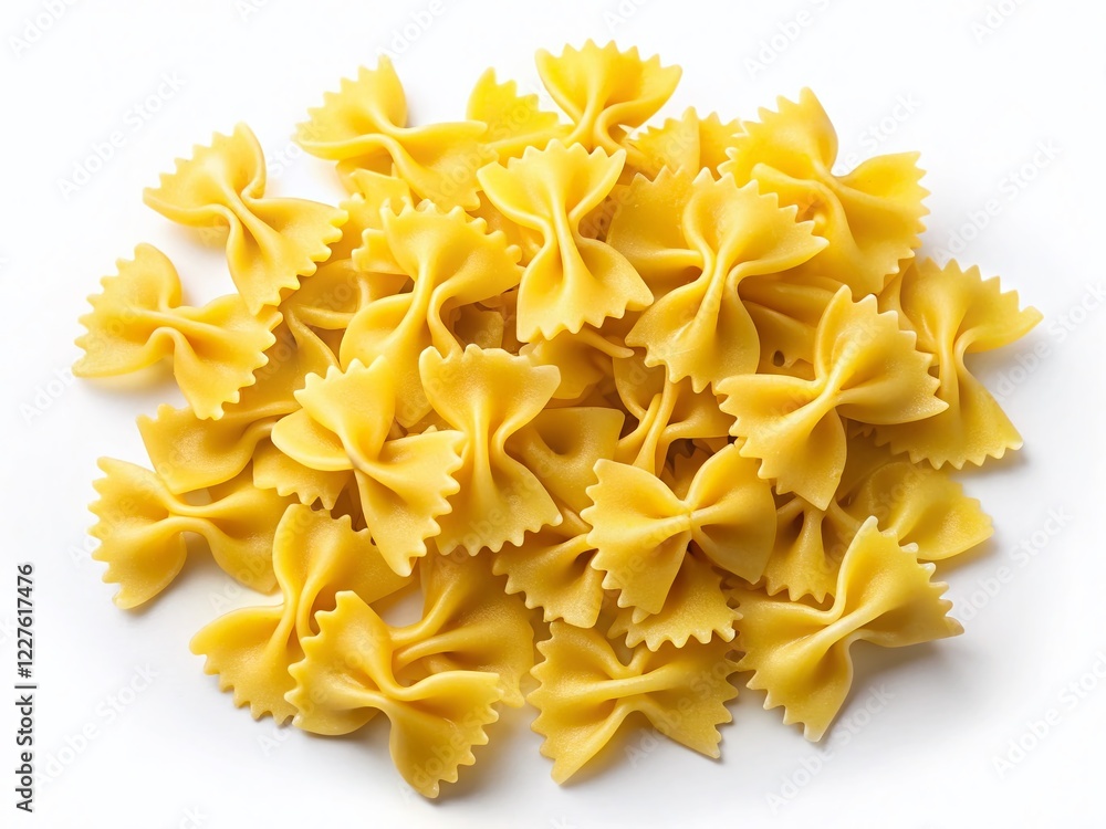 Aerial View of Yellow Farfalle Pasta on White Background - Isolated Drone Shot Aerial View of Yellow Farfalle Pasta on White Background - Isolated Drone Shot