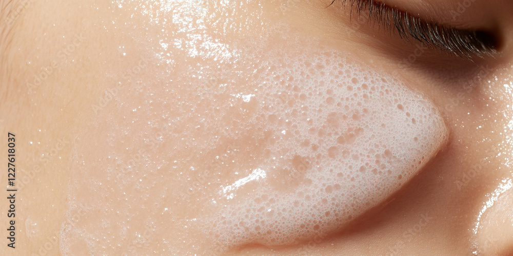 Fototapeta premium Close-up of Facial Skin with Cleansing Foam