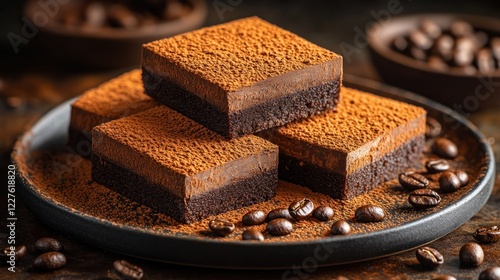 Coffee brownies cocoa dessert plate background photo