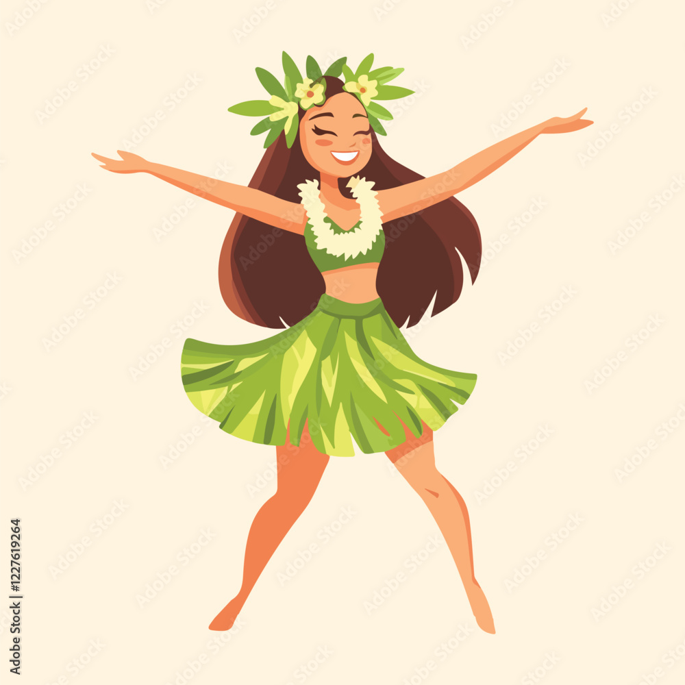 A cute hawaiian girl dancing Cartoon Vector Illustration A cute hawaiian girl dancing Cartoon Vector Illustration